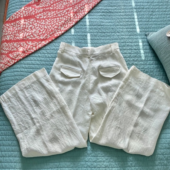 Zara Cream Linen Blend High Rise Pants Sz M - Picture 3 of 14